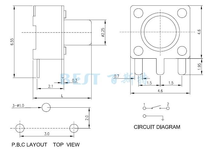 輕觸開關(guān)TS-1102參考圖紙 輕觸開關(guān)TS-1102參考圖紙