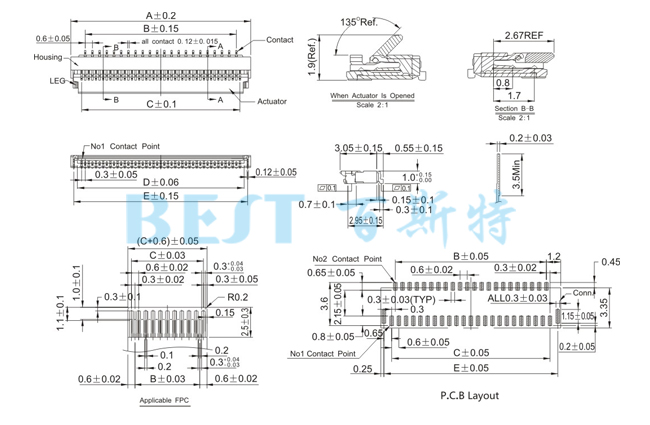 FPC連接器0310-NPWB-R參考圖紙 FPC連接器0310-NPWB-R參考圖紙